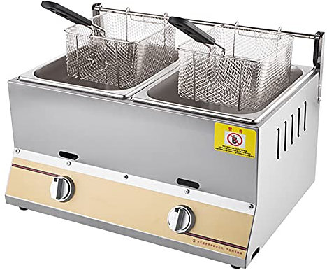 Friggitrice a gas, 10 l/20 l, in acciaio inox, per uso commerciale, con cestello e coperchio, facile da pulire, per ristoranti e uso familiare