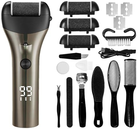 Lima Eléctrica para Pies,Eliminador de Callosidades Eléctrico,3 Cabezales Exfoliantes & 3 Velocidades,IPX7 Impermeable,Dispositivo de Pedicura para Talones Agrietados,Luz LED,Elimina Dureza (Gunmetal)