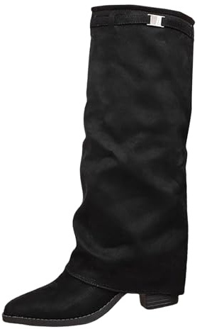 Stivali alti al ginocchio da donna con tacco a blocco, da donna, invernali, pieghevoli, sopra il ginocchio, a punta lunga, monopea, comodi