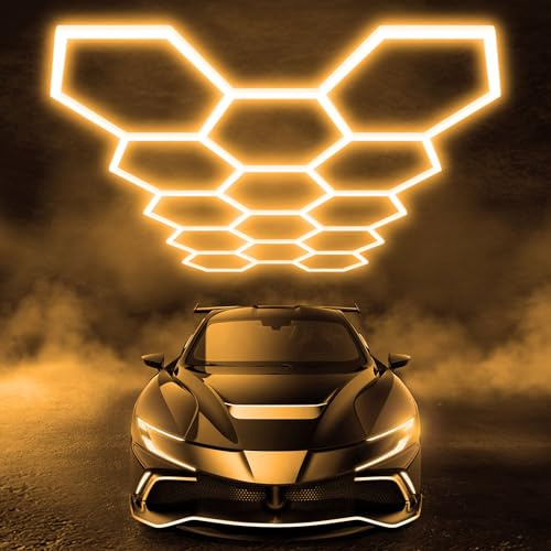 Jatwefiv 14-Hex 3000K Hexagon LED Garagenlicht, 520W Hexagon LED Garage Light für Garage, Werkstatt, Lager, keller, Fitnessstudio,1