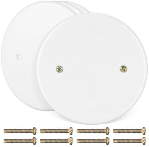 Kisangel 4 Pack Round Electrical Box Cover Plates Plastic Ceiling Hole Blank Flat Panel Caps for Home Office Ceiling Fixtures