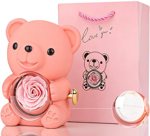 COSORO Romantico orsacchiotto con rosa conservata, regalo unico per le donne, San Valentino, festa della mamma, matrimoni, anniversari, addio al nubilato, decorazione per la casa (rosa)