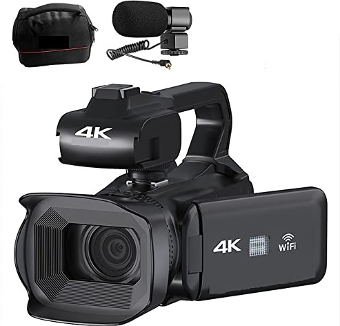 Macchina fotografica digitale, Auto Focus 4K Camcorder 18X Zoom 64MP Videocamera digitale for Streaming Webcam Time-lapse 4quot;Registratore touch screen(No SD Card,With Microphone)