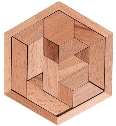 Wooden Hexagon Tangram Puzzle – Geometry Shape Blocks Toy | Holz Brain Teasers Puzzles, Lerngeschenk für Kinder, 11 Blocks