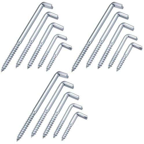 15 stycken skruvkrokar set galvaniserade, L-krokar för skruvning med slits, krokskruvar raka för trävägg, tung belastning vinkelkrok sortiment 5 x 40 5 x 50 6 x 65 6 x 80 6 x 100 mm, väggkrok metall