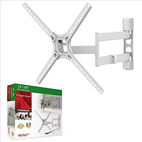Barkan White TV Wall Mount,13-65 inch Full Motion Articulating - 4 Movement Flat/Curved Screen Bracket, Holds up to 88 lbs, Patented, Lifetime Limited Warranty, UL Listed, Fits LED OLED LCD