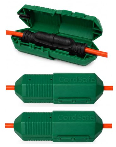 Extension Cord Connection Protector by CordSafe Plus, Weather-Resistant, Fits 18–12 AWG, Helps Keep Plugs Secure, Made in USA (Green, 3 Pack)