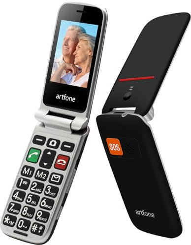 artfone Telefono Cellulare per Anziani a Conchiglia con Tasti Grandi Funzione SOS volume alto 2.4 Display Doppia scheda SIM sbloccata Fotocamera Torcia elettrica Facile da Usare Flip CF241A Nero