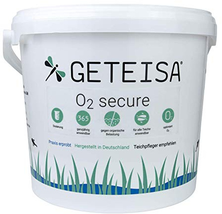 GETEISA O2 Secure 2,5 kg - Effektive Sauerstoffanreicherung für Teiche, Gartenteiche und Schwimmteiche, Fördert Mikroorganismen, Abbau von Schadstoffen, Ganzjährige Teichpflege, Made in Germany
