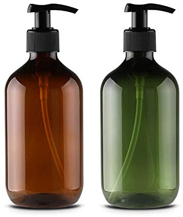 Alledomain Lotto di 2 bottiglie vuote in plastica ricaricabili per lozione 300 ML, verde e marrone