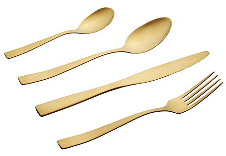 Cepewa 16 teiliges Besteck Set aus 430er Edelstahl Messer Gabel Löffel Teelöffel Designerbesteck spülmaschinenfestfür 4 Personen (Gold matt)