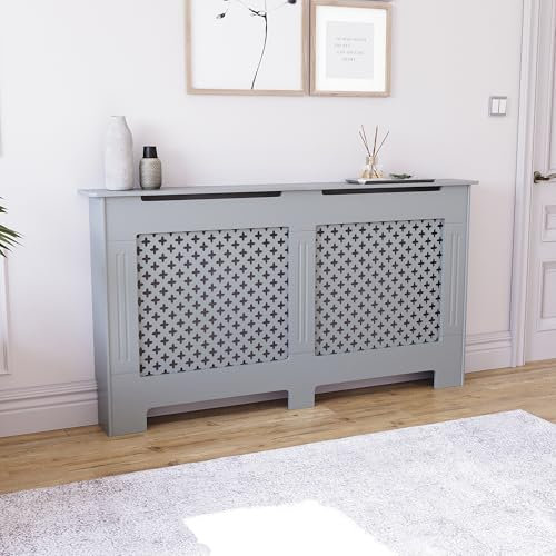 Vida Designs Oxford-Cubierta para radiador Color, gabinete de MDF Pintado Tradicional, Grande, Madera de ingeniería, Verde y Gris (Olive Grey), Large