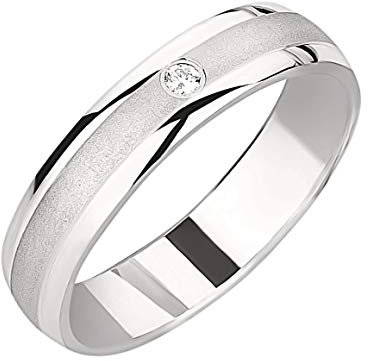 Ardeo Aurum Damenring Trauring aus 375 Gold Weißgold mit 0,02 ct Diamant Brillant 4 mm Breite massiv Ehering Verlobungsring Modell 132 Größe 51