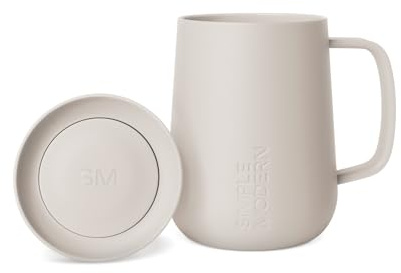 Simple Modern Voyager Signature Mug | Travel Coffee Tumbler with 360° Lid and Handle | Ceramic-Lined Insulated Stainless Steel Iced Cold Brew Cup | 12oz, Almond Birch