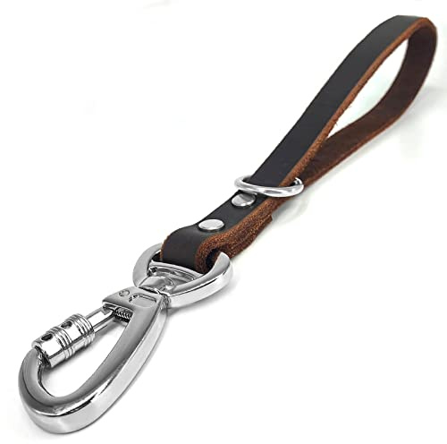 Genuine Leather Short Dog Lead, Strong Traffic Pet Leads with Heavy Duty Metal Hook, Handmade Short Dog Leashes for Big Large Medium Dogs Training and Walking (Excellent Style)