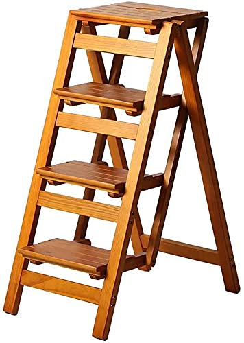 Step Stools for Adults Foldable Folding Ladder 4-Tier Ladder Shelf Bookcase Leaning Home Office Free Standing Wooden Frame Decor Bookshelf Storage Flower Shelf Display Shelf