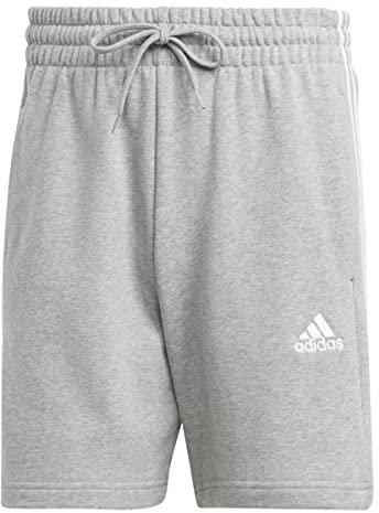 adidas Herren Essentials French Terry 3-Stripes Shorts, Medium Grey Heather, S