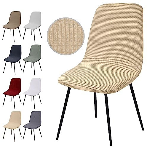 Stuhlhussen 4er Set, Stretch Stuhlbezug Jacquard Esszimmerstühlhussen Universal Stuhlhussen Abnehmbarer Waschbarer Stuhlabdeckung für Esszimmer,Hotel,Bankett,Hochzeit,Partys Deko(Y-Aprikose,4er Set)