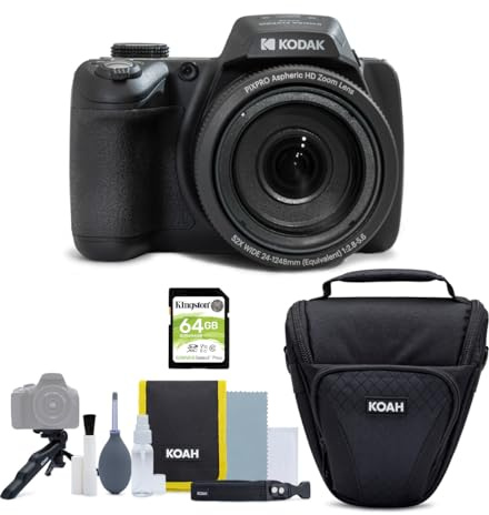 Kodak PIXPRO AZ528 16MP Astro Zoom Digital Camera with 52x Zoom and 3-Inch LCD Display (Black) Bundle with 64GB Memory Card, and Camera Case with Accessories (3 Items)