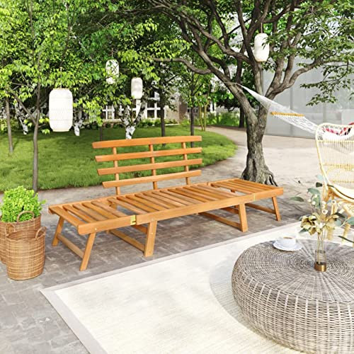 Keketa Gartenbank 2-in-1 Sonnenliege Gartenbank Sitzbank Verstellbar Tagesbett Multifunktionsbank Gartenliege für Garten Terrasse Balkon 190 cm Massivholz Akazie