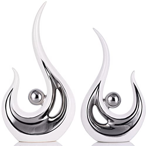 XMGZQ Weiß Silber Moderne Abstrakte Statuen Kunst,Heimdekoration,Akzente,Couchtischdekoration für Wohnzimmer,Tischdekoration für Esszimmer,Keramik-Skulpturen Krimskrams für