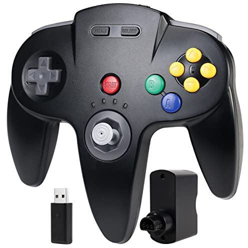 miadore Switch N64 Controller für Switch 1/2/OLED/Lite/N64 Konsole | Wireless PC-Controller mit 2,4GHz-USB & N64-Empfänger,Plug & Play,Rumble-Feature,für PC,Mac OS,Raspberry Pi,Linux (Schwarz)