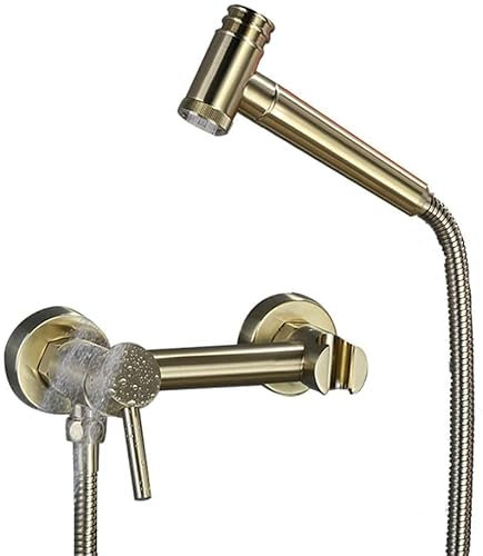 JUNNIU Bidet Spray Set, Laiton Brossé Or Bidet Eau Chaude et Froide Set Pistolet de Toilette Ass Flusher Buse Set, Mélangeur à Main Valve Jet Pres Set Pommeau de Douche avec Pression,B Decoration