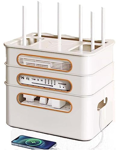 PPGE Home WiFi Router Storage Box, Wireless Router Shelf, Hide routers, Cable Storage Box, modems, Multi Layer Storage Rack, Power Strip and Cable Management Hider Rack