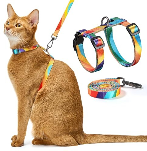Juego de arnés y correa para gatos - Arnés ajustable a prueba de escape, cómodo, suave y ligero, uso seguro y fácil, arnés para gatitos para caminar y viajar para gatos pequeños, medianos y grandes