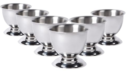 Argon Tableware Stainless Steel Egg Cup - Pack of 6 - Modern Style Metal Breakfast Brunch Easy Clean Hard Soft Boiled Eggs Dipping Holder Stand