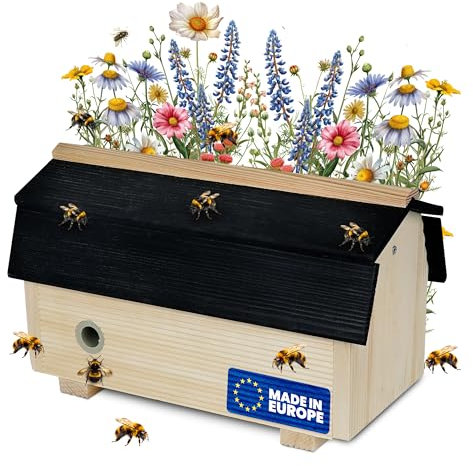 Wetterfestes Hummelhaus aus Holz mit Dach – Hummelkasten 29 x 14 x 17 cm – Hummelkasten, Hummelhotel als Nistplatz für Hummeln im Garten