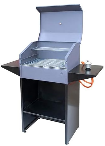 Flores Cortes - 33737 - Barbacoa de gas portatil con tapa 615 x 410 x1.120 mms. Incluye Paellero de Gas Vitrificado, Regulador, manguera y termometro