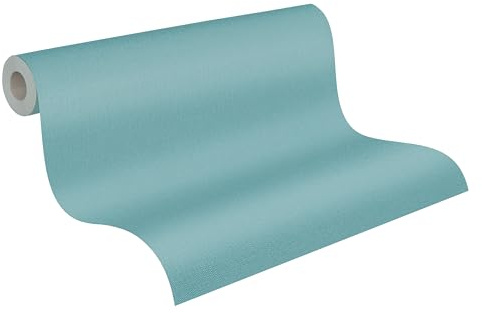 A.S. Création Pure Elegance papier peint intissé avec mousse structurée 0,53 x 10,05 m - bleu turquoise uni - Made in Germany - bleu uni pour différentes pièces - 397836