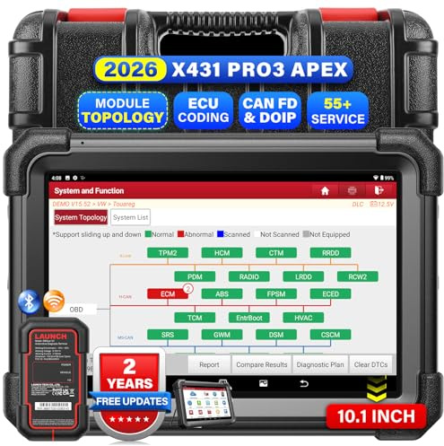 LAUNCH X431 PRO3 APEX OBD2 Scanner Wireless Diagnostic Tool with DBScar VII | OEM Topology Mapping, Online ECU Coding, 2 Yrs Updates, CANFD DoIP, 55+ Services, AutoAuth FCA SGW, 10.1 Inch