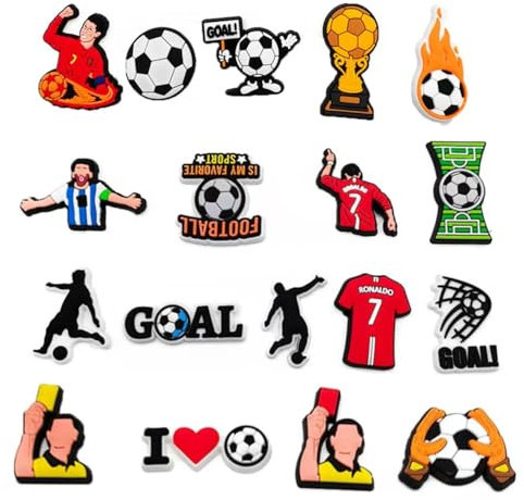JJiaoLinin Shoe Decoration Charms，18 Pcs DIY Shoe Decorations, Shoe Decoration Charms for Croc, Cartoon Football Theme Shoe Accessories Charms for Kids Boys Adults Sport Fans Party Gifts Decoration