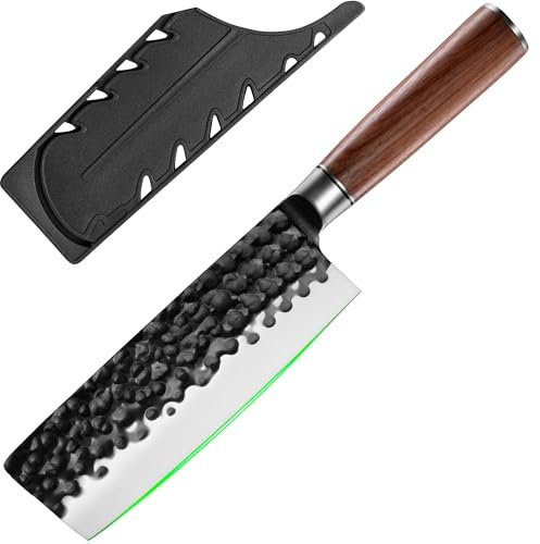 FULLHI Coltello da chef, mannaia forgiata per la cucina di casa, coltello da cucina in acciaio ad alto tenore di carbonio per il taglio di carne e verdure (Nakiri da 16,6cm)