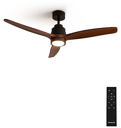 CREATE / WINDSTYLACE/Ventilatore da soffitto con luce e telecomando, nero pale legno scuro / 40W, silenzioso, Ø132 cm, 6 velocità, timer, estate-inverno, doppia altezza, motore DC