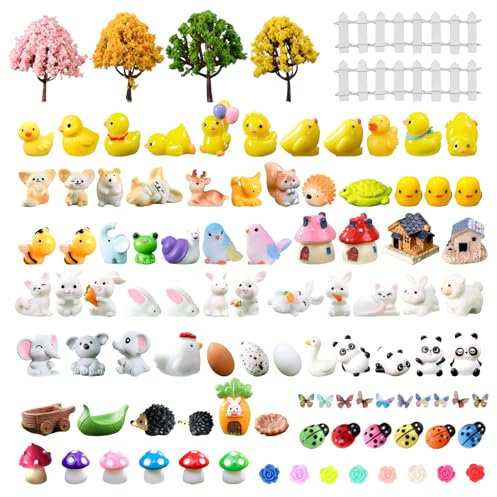 100 stycken älvträdgårdstillbehör, älvträdgård, miniatyr, dekoration, miniatyr, trädgård, modellbygge, träd, skogsdjur, figurer, miniankor, trädgård, dekoration, dockhus, gör-det-själv, fisktank,