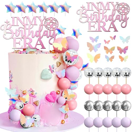 In My Birthday Era Cake Toppers Disco Ball Cake Toppers | Era Party Decor, Music Fan Cake Decor, Disco Ball Topper with Butterflies, Girls Birthday, Pop Star Themed Party Supplies
