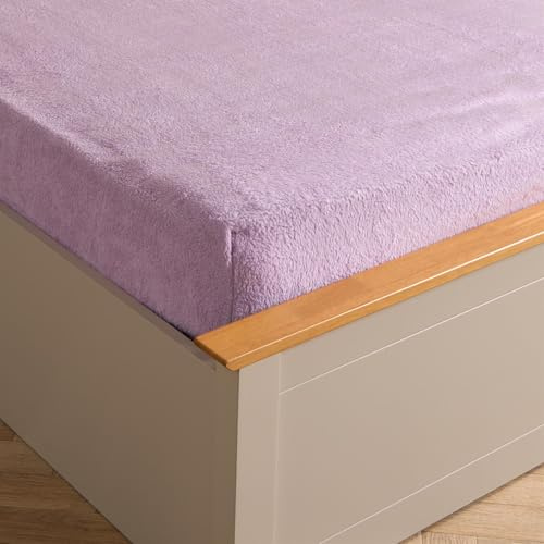 Brentfords Teddy Fitted Sheet King Size, Fleece Bedsheet King Size Easy Care Ultra Soft Fade Resistant Winter Warm Fitted Sheets Bedding Covers Fluffy - Lilac