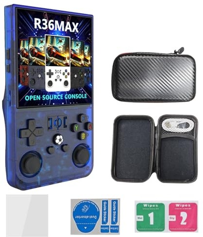 Consola de juegos retro R36MAX 2025, consola de videojuegos portátil de mano, pantalla IPS HD 4K de 4 pulgadas con 128G incorporados 18000 juegos clásicos, sistema Linux de código abierto (azul, 128)