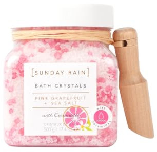 Sunday Rain Uplifting and Hydrating Pink Grapefruit and Sea Salt Bath Crystals Salts, with Ceramides, Pink, 500g