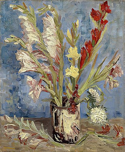 ARToPHIIU Berühmte Gemälde Abstrakte Leinwand Kunst Vintage Wandbild Vase Mit Gladiolen Und Astern Von Vincent Van Gogh Leinwand Wandbilder für Schlafzimmer Home Decor 60x90cm