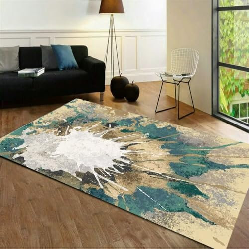 ROSURUG Wohnungsdeko Teppich Für Schlafzimmer 140X200CM Komfortabler Wohnzimmerteppich Sprühdruck Design rutschfest leicht zu reinigen Orientteppich Terrassen Teppich Grün