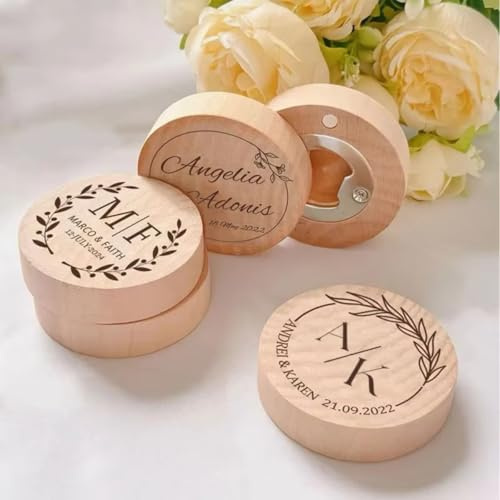 Abrebotellas de boda personalizado, abrebotellas de madera grabado, redondo de madera, regalos de boda para dama de honor (10 unidades)