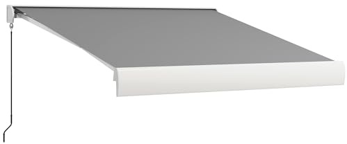 Outsunny Toldo motorizado, toldo eléctrico, 3 x 2,5 m, ángulo Regulable 14°-30°, con Mando a Distancia y manivela Manual, Aluminio y protección Solar de poliéster 270g/m², Gris Claro