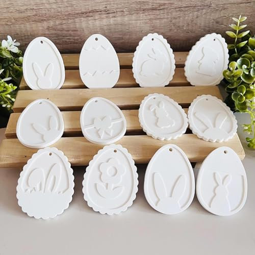 WIKIMO 12 Mulden Silikonform Ostern, Silikonformen Gießformen Ostern für Hasen, Silikonformen Gießformen Frühling, Kaninchen Anhänger Silikonform Ostern Deko
