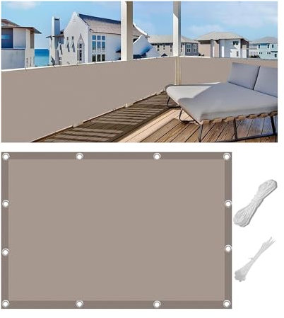 Woace Balkon-Sicht-Schutz Ohne Bohren Wetterfest Balkon-Verkleidung Balkonabdeckung Balkonbespannung Blickdichte UV-Schutz und Windschutz mit Kabelbinder für Balkongeländer Khaki 80x650cm