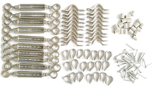 TOPPERFUN 316 Stainless Steel Eye Turnbuckle Kit Heavy Duty Wire Rope Tensioner for Outdoor Use 110pcs Set Hook and Eye Accessories