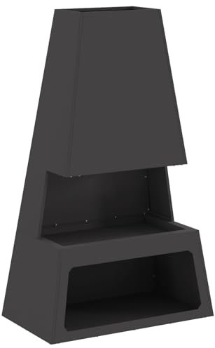 vidaXL Chimenea Moderna con Estante para Leña para Exterior 60 x 35 x 100 cm, Acero Negro Duradero, Resistente a la Oxidación, Calentador de Leña para Jardín y Reuniones en el Patio, Fuegos Rectangul